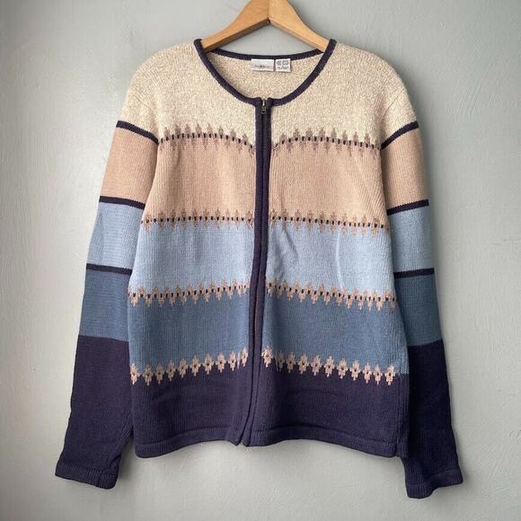 Jenny Buchanan Size Large Colorblock Striped Sweater Knit Zip Cardigan Country - Picture 1 of 8